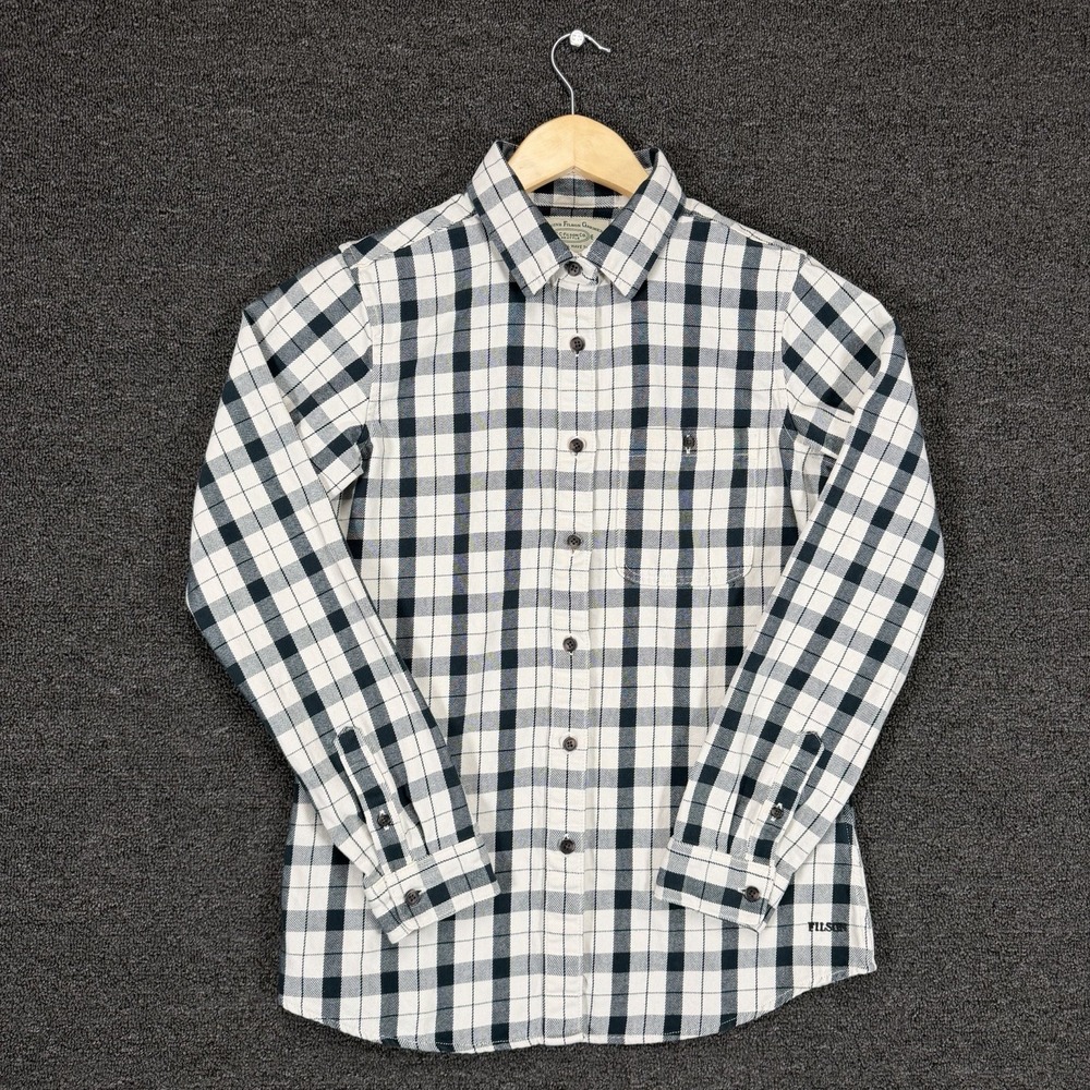 CC Filson Alaskan Guide Flannel Shirt Womens M Creme Black Plaid Cotton Outdoor
